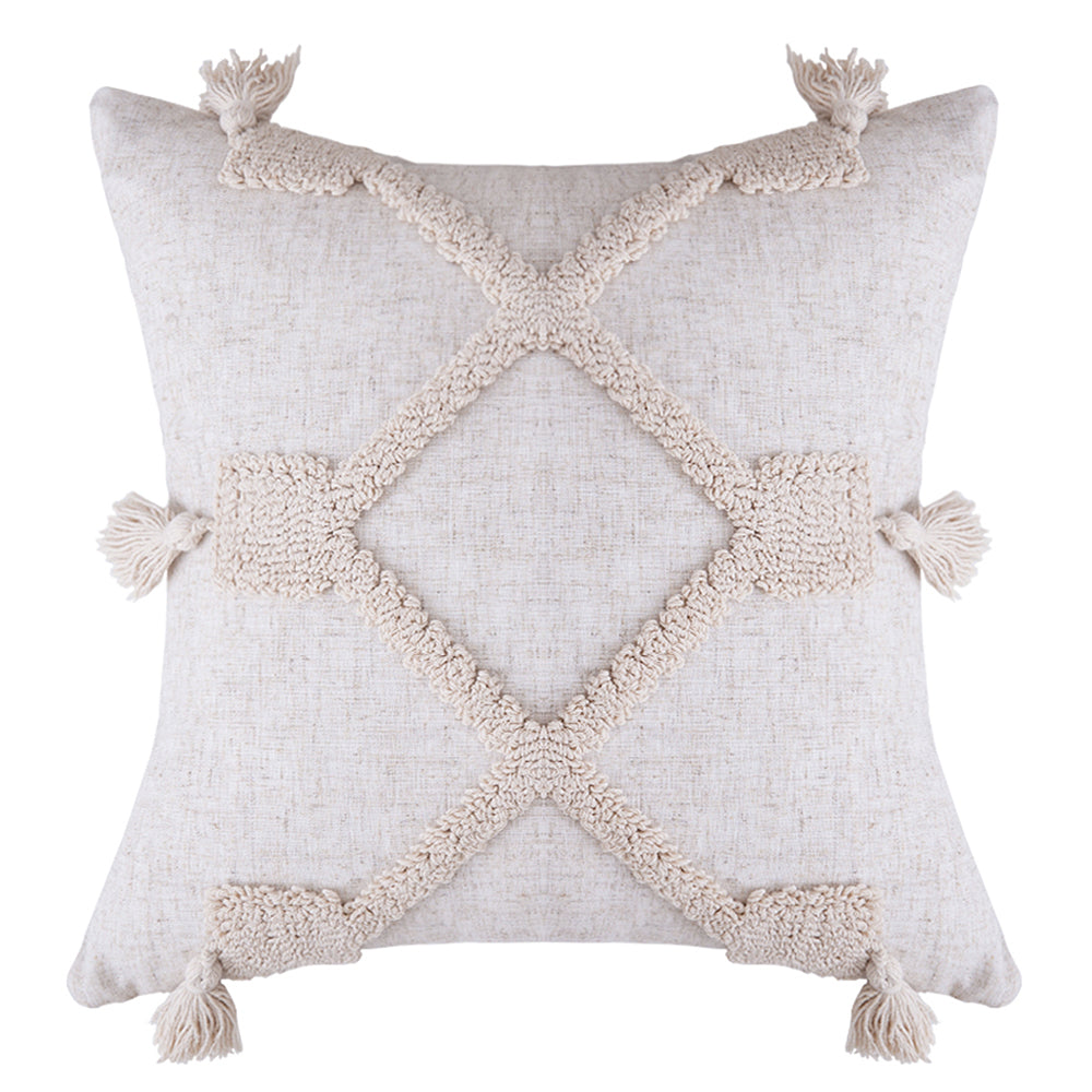 Boho Macrame Knit Tassel  Embroidered Jacquard Pillow Case